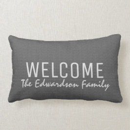 Matig donkergrijze burlap Welkomensmonogram Kussen
