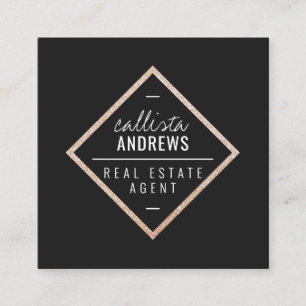 Matig Eenvoudig zwart Glitter Diamond Square Vierkante Visitekaartje