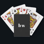 Matig eenvoudig zwart zwart zwart monogram pokerkaarten<br><div class="desc">Dit moderne speelkaartdek heeft een effen zwarte achtergrond met uw monogram of initialen in vet wit lettertype. Een eenvoudig en elegant ontwerp!</div>