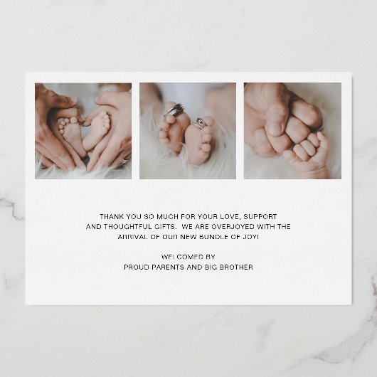 Matig eenvoudige foto baby baby geboorteaankondigi folie uitnodiging (Achterkant)