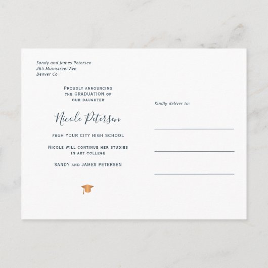 Matig elegant afstuderen fotocollage aankondigingskaart (Achterkant)