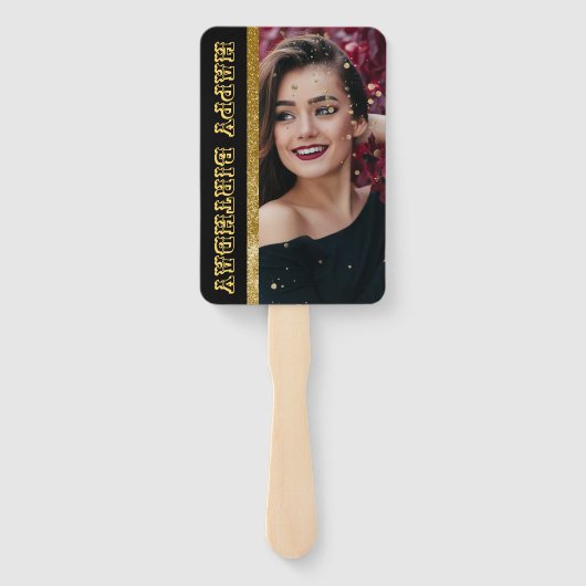 Matig elegant chic black en goudzoet 16 hand f handwaaier (Achterkant)