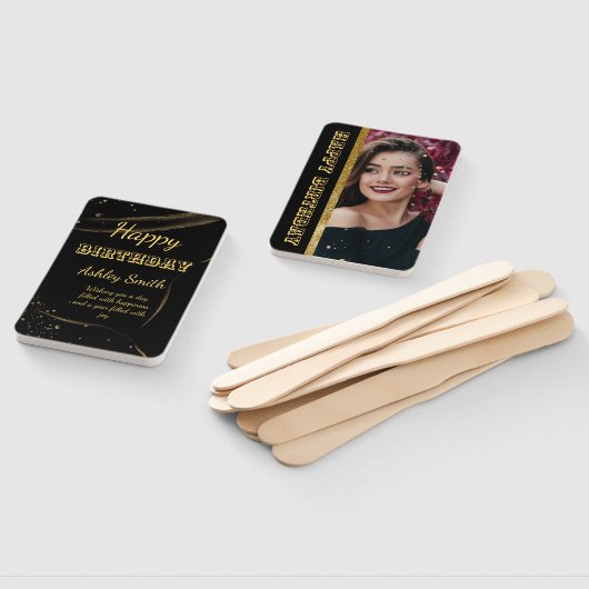 Matig elegant chic black en goudzoet 16 hand f handwaaier (Niet-gemonteerd)