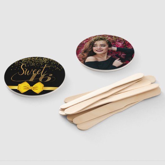 Matig elegant chic black en goudzoet 16 hand f handwaaier (Niet-gemonteerd)