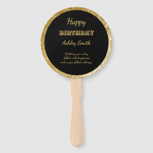 Matig elegant chic black en goudzoet 16 handwaaier (Achterkant)