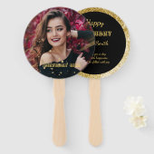 Matig elegant chic black en goudzoet 16 handwaaier (Voorkant en achterkant)