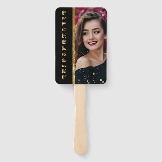 Matig elegant chic black en goudzoet 16 handwaaier (Achterkant)