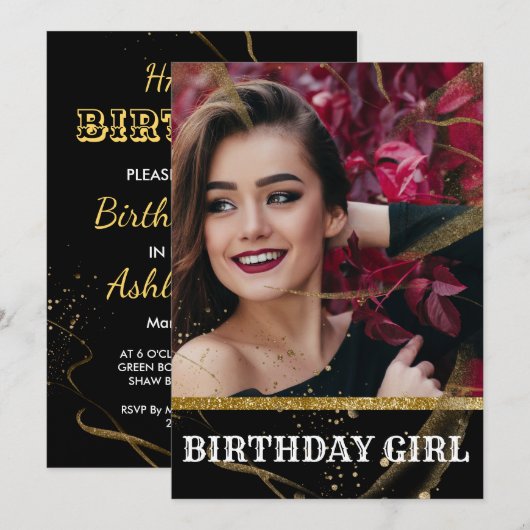 Matig elegant chic black en goudzoet 16 kaart (Voorkant / Achterkant)