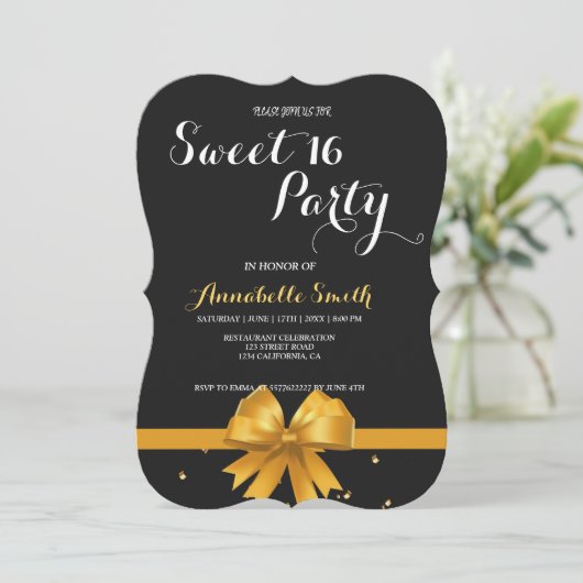 Matig elegant chic black en goudzoet 16 kaart (Staand voorkant)