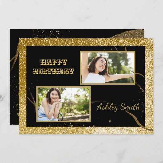 Matig elegant chic black en goudzoet 16 kaart (Voorkant / Achterkant)