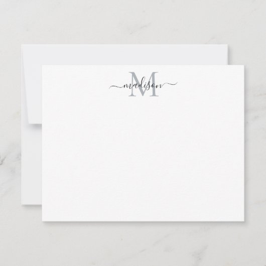 Matig Elegant Chic Girly Script Monogram grijs Notitiekaartje (Voorkant)
