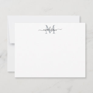 Matig Elegant Chic Girly Script Monogram grijs Notitiekaartje