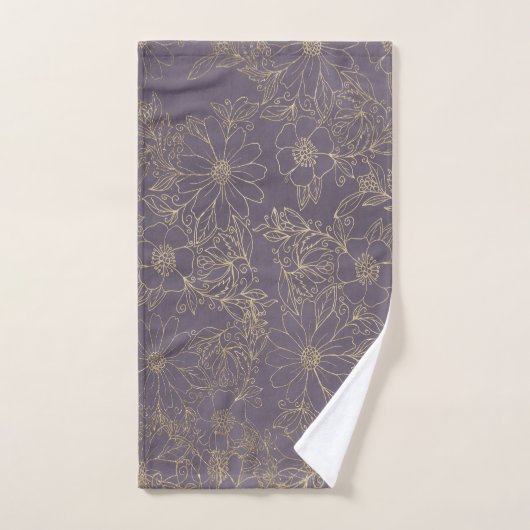 Matig elegant donkerlavender chic Gold floral Handdoek (Handdoek)