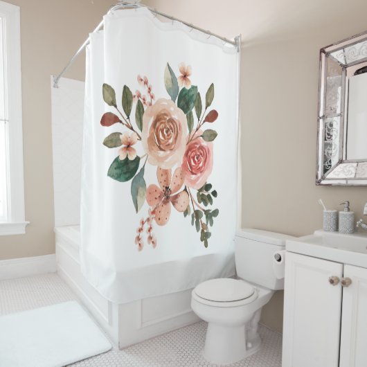 Matig elegant florale waterverf trendy girale roze douchegordijn (In situ)