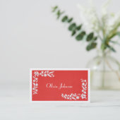 Matig Elegant geborduurd rood wit Visitekaartje (Staand voorkant)