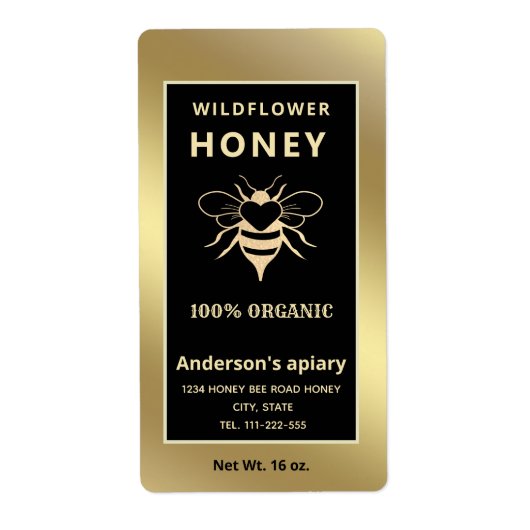 Matig elegant goudhoningbijen honingraat etiket (Voorkant)