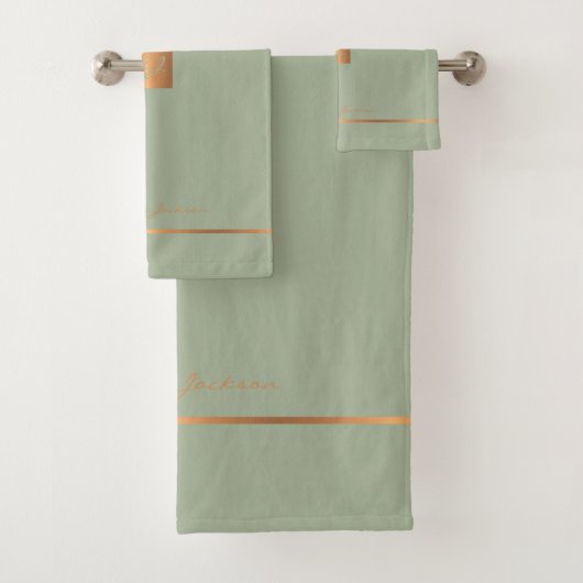 Matig elegant, groen, monogrammed strepen bad handdoek (Insitu)