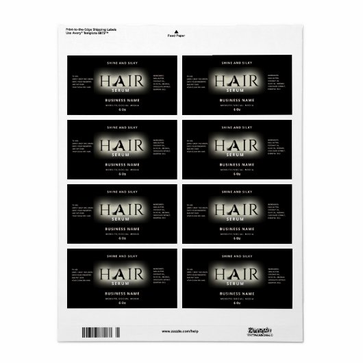 Matig elegant haarserumlabel etiket (Full Sheet)