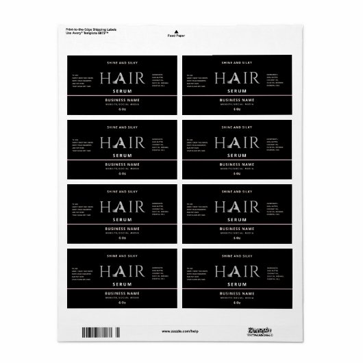 Matig elegant haarserumlabel etiket (Full Sheet)