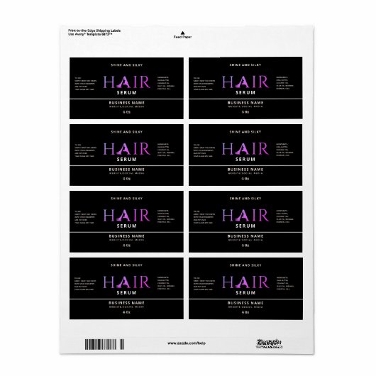 Matig elegant haarserumlabel etiket (Full Sheet)
