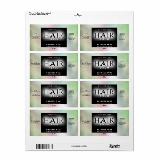 Matig elegant holografisch HAIR-serumlabel Etiket (Full Sheet)