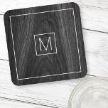 Matig elegant initiaal zwarte houtkorrel bier onderzetter<br><div class="desc">Onderzetters met uw monogram initiaal binnen een vierkante,  witte rand op een zwarte achtergrond van houtkorrels.</div>