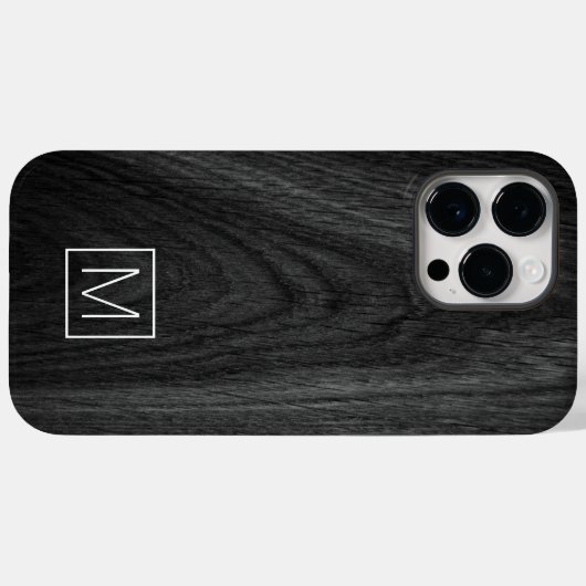 Matig elegant initiaal zwarte houtkorrel Case-Mate iPhone case (Achterkant (horizontaal))