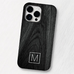 Matig elegant initiaal zwarte houtkorrel Case-Mate iPhone 14 pro max hoesje