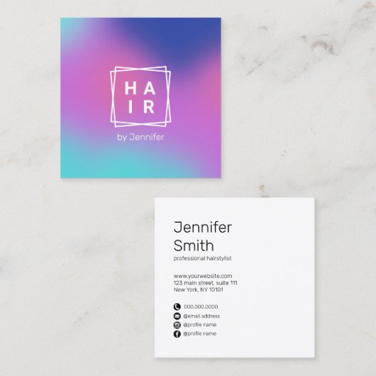 Matig elegant kleurig holografisch haar met gradië vierkante visitekaartje (Voorkant / Achterkant)