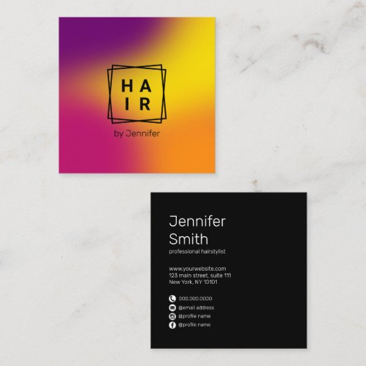 Matig elegant kleurig holografisch haar met gradië vierkante visitekaartje (Voorkant / Achterkant)