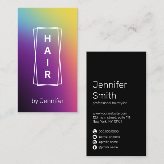 Matig elegant kleurig holografisch haar met gradië visitekaartje (Voorkant / Achterkant)