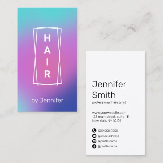 Matig elegant kleurig holografisch haar met gradië visitekaartje (Voorkant / Achterkant)