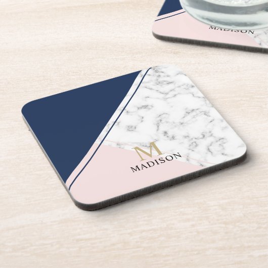 Matig elegant marmermonogram bier onderzetter (Linkerzijde)