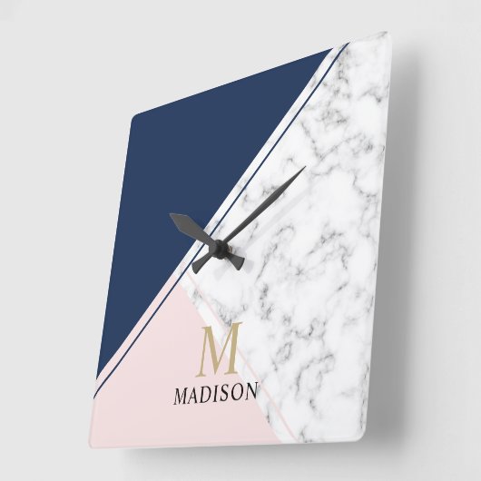 Matig elegant marmermonogram vierkante klok (Hoek)
