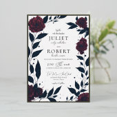 Matig Elegant Red Rose Black Leaf Weddenschap Gold Folie Uitnodiging (Staand Voorkant)