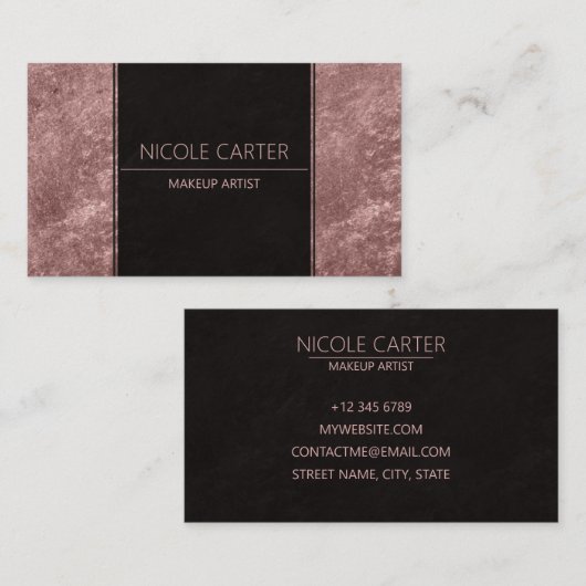 Matig elegant roos goudkleurig zwart visitekaartje (Voorkant / Achterkant)