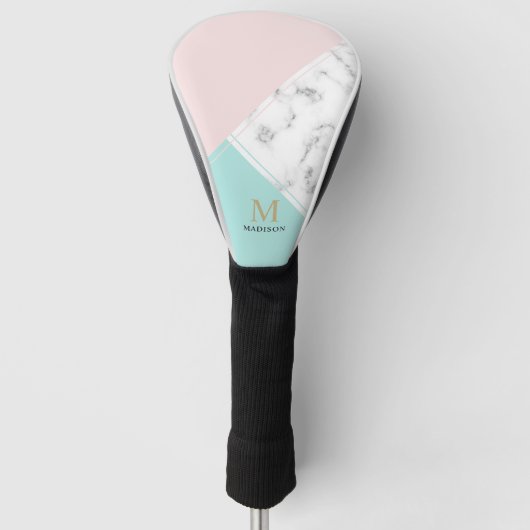 Matig elegant roze turkooizen marmer monogram golfheadcover (Voorkant)
