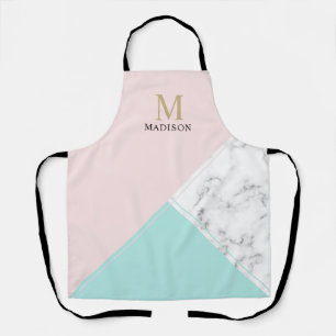 Matig elegant roze turkooizen marmer monogram schort