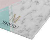 Matig elegant roze turkooizen marmer monogram snijplank (Hoek)