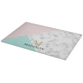 Matig elegant roze turkooizen marmer monogram snijplank (Hoek)