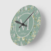 Matig elegant Sage Green Silver laat Monogram Ronde Klok (Hoek)