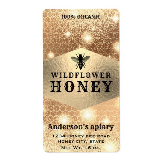 Matig elegant sparkle beitenhoningpot etiket (Voorkant)