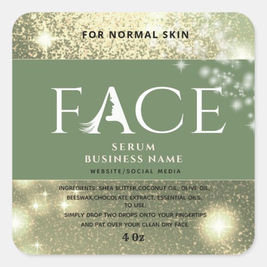 Matig elegant sparkle FACE-serumlabel Vierkante Sticker (Voorkant)