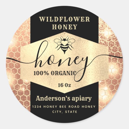 Matig elegant sparkle Gold bijenkast honingklaver Ronde Sticker (Voorkant)