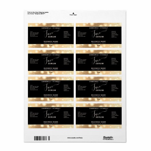 Matig elegant sparkle script face serumlabel etiket (Full Sheet)