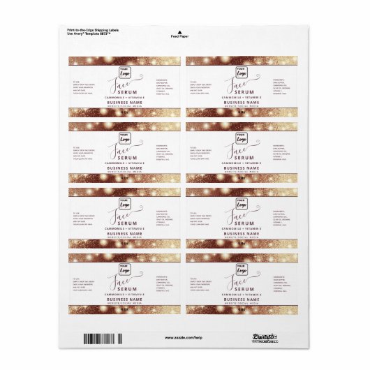 Matig elegant sparkle script face serumlabel etiket (Full Sheet)