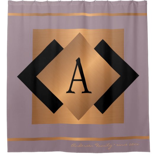 Matig elegant trendy goud, monogrammen zwart chic douchegordijn (Voorkant)