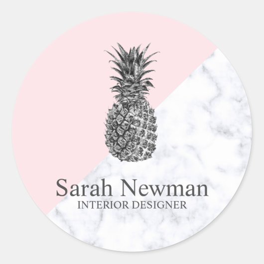 Matig elegant zilveranananasze ronde sticker (Voorkant)