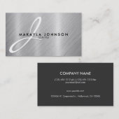 Matig en elegant grijs monogram geborsteld alumini visitekaartje (Voorkant / Achterkant)