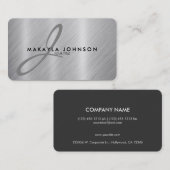 Matig en elegant grijs monogram geborsteld alumini visitekaartje (Voorkant / Achterkant)